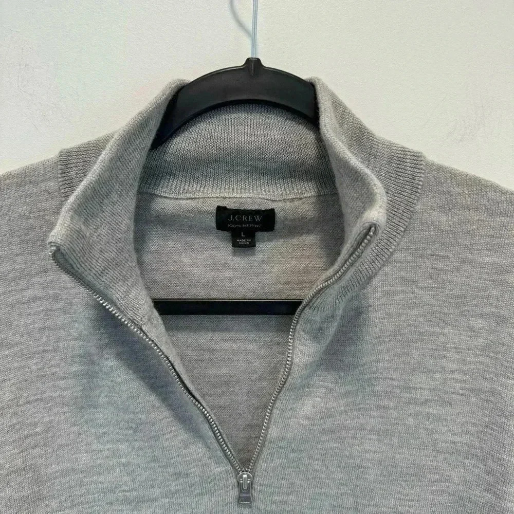 J. Crew mens L Large light gray 100% merino wool 1/4 zip pullover sweater
